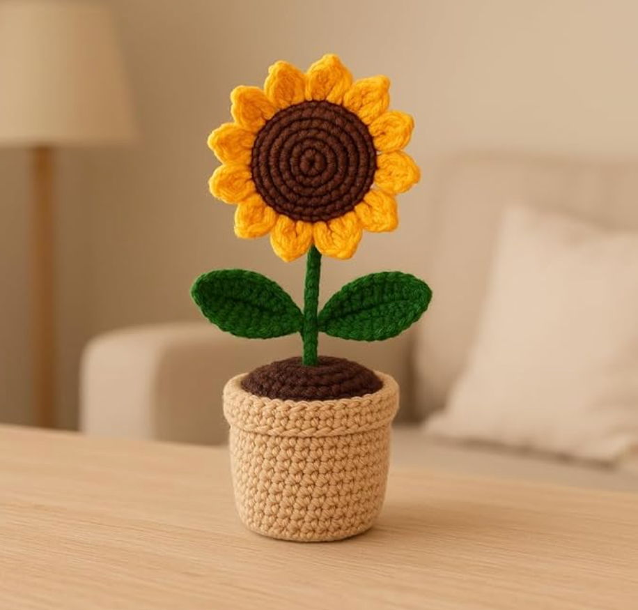 Handmade sunflower crochet pot
