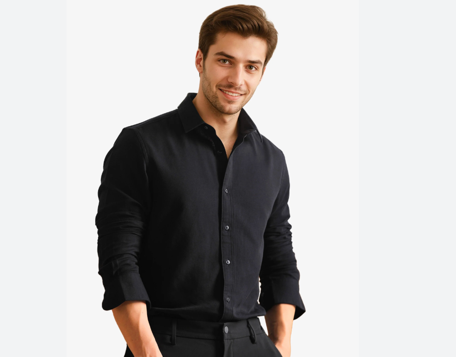 Men Solid Black Shirt