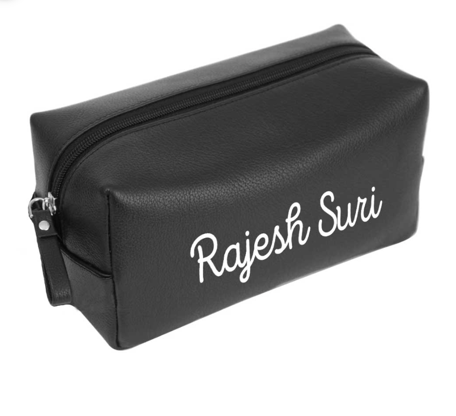 Personalised Black Leather Travel Kit with Name